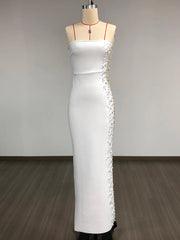 Strapless Pearl Embellished Bodycon Maxi Dress