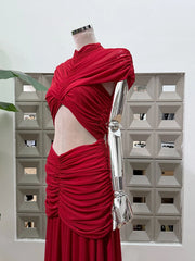 Ruched Cutout High Neck Maxi Dress