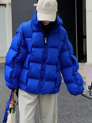 Three-dimensional Plaid Woven Coat Solid Thick Down Jacket