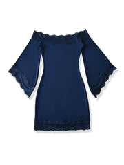 Off-Shoulder Bell Sleeve Lace Trim Mini Dress