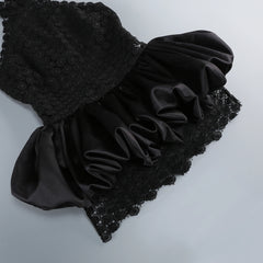 Black Lace Halter Neck Puffy Mini Dress