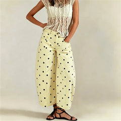 Polka dot wide leg pants in cream with black dots