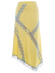 Satin Lace Patchwork Maxi Skirt