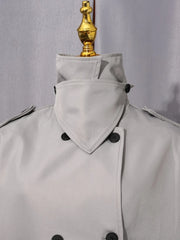 Grey Turn Down Collar Belted Short Trech Coat