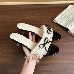 Bow detail heeled slide sandal