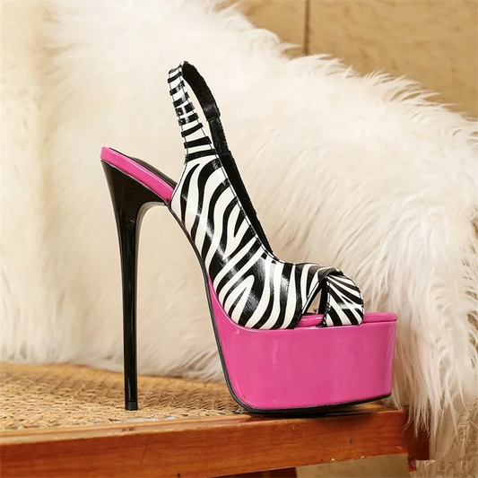 Zebra print stiletto heel platform sandal single