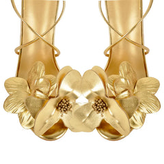 Gold Flower Ankle Strap High Heel Stiletto