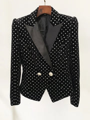 Black Dot Women Blazers Office Work Suit Button Notched Jacket