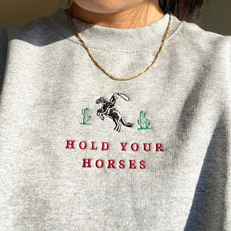 Hold Your Horses Cactus Embroidered Sweatshirts