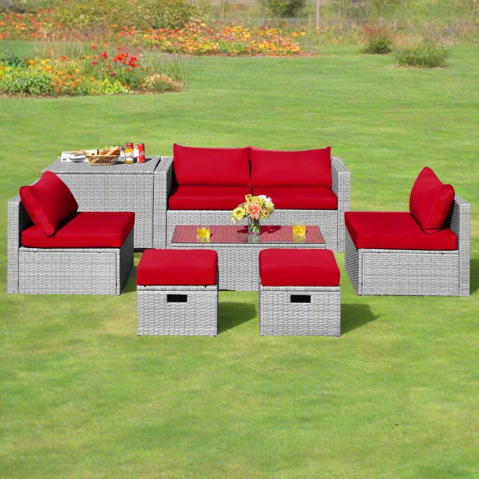 Rattan Furniture Set With Waterproof Cover Cushion