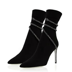 Pointed Toe Crystal Ankle Boots