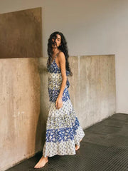 Tiered spaghetti strap V-neck maxi dress