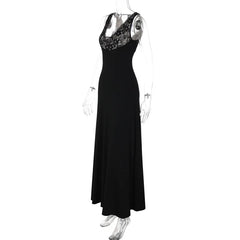 Black Lace V-Neck Sleeveless Maxi Dress