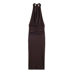 High Neck Collar Tie Up Shell Maxi Dress