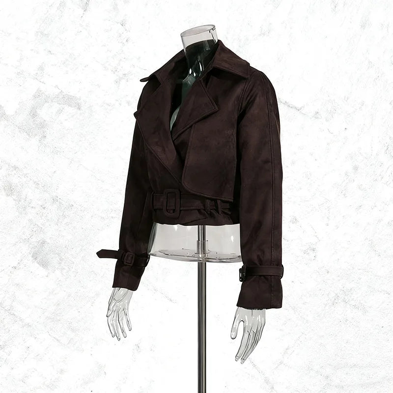 Brown jacket on a mannequin against a white background
