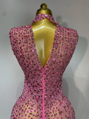 Rhinestone High Neck Sleeveless Dress