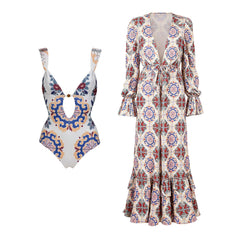 Geometric Patterned Two Piece Swimwear Set