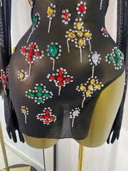 Colourful Rhinestone Turtleneck Bodycon Mini Dress