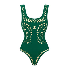 Green cut-out embellished one-piece swimsuit.
