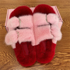 Mink Fur Flat Round Head Slippers