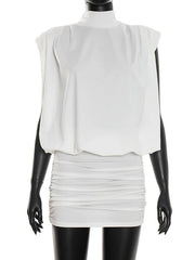Sleeveless Hollow Out Back Turtleneck Mini Dress