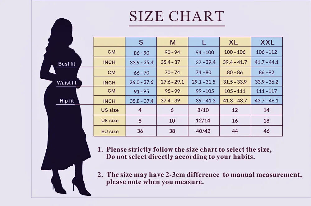 Size chart for clothing with a silhouette of a pregnant woman on a white background