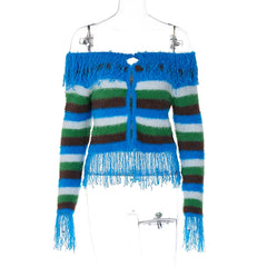 Striped Fringed Knit Cardigan