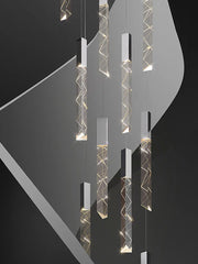 Long Hollow Hanging Crystal Lamp Stair Chandelier