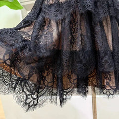 Black Sheer Lace Stand Collar Mini Dress