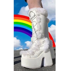 Faux Fur Platform Block Heel Boots