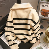 Zipper Knitted Long Sleeve Stripe Women's Turtleneck Sweater