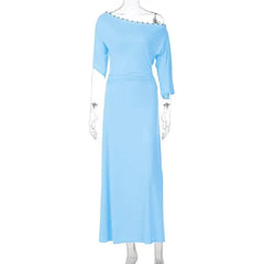One Shoulder Hook Detail Neckline Maxi Dress