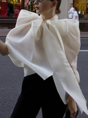 Oversized Bow Neck Cape Top