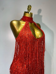 Beaded Fringe Halter Gown