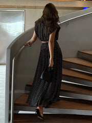 Polka Dot Sleeveless Crop Top and Maxi Skirt Set