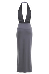 Halter Neck Cutout Buckle Detail Maxi Dress