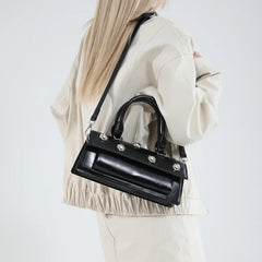 Riveted PU Leather Top Handle Bag