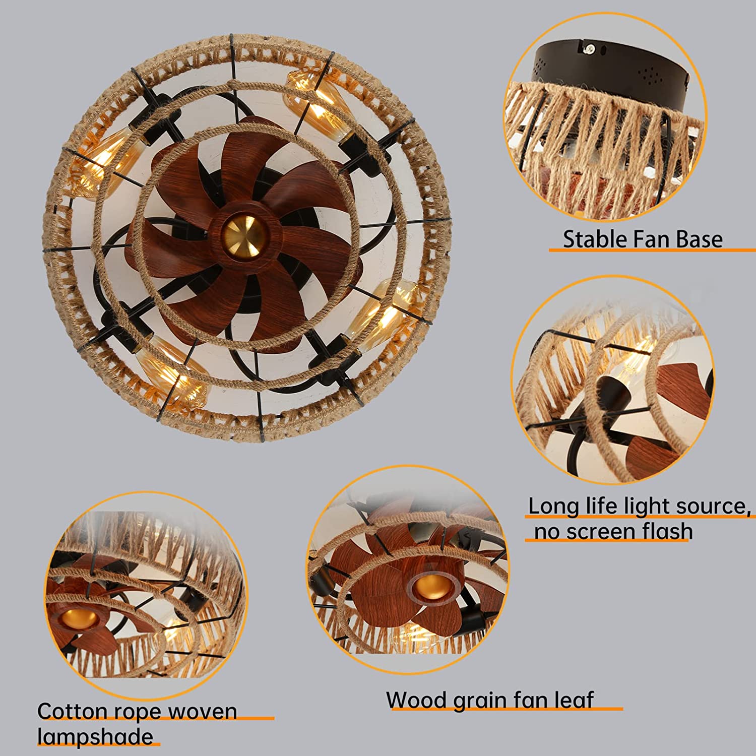 Retro Cage Ceiling Fan with Light Remote Control