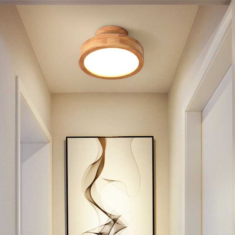 Solid Wood Circular Ceiling Lamp Entrance Hallway Led Lighting