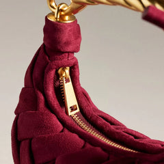 Golden Handle Woven Suede Shoulder Bag