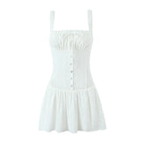 White Embroidery Lace Ruched Chest Corset Mini Dress