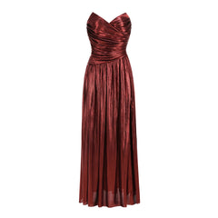 Metallic Burgundy Plunging Neckline Slit Maxi Dress