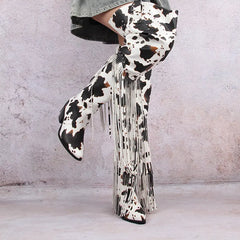 Fringed Pointed Toe Heeled Boots