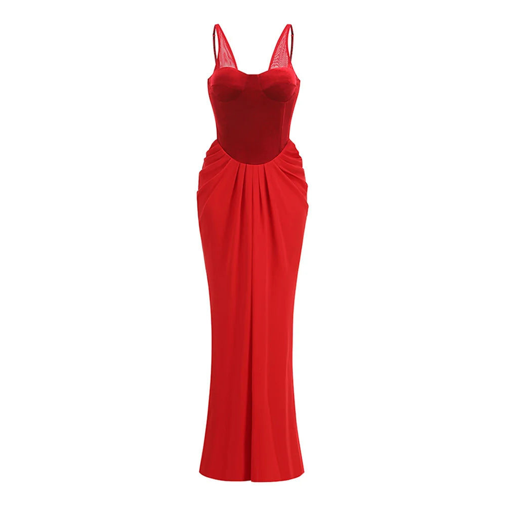 Red evening gown on a white background