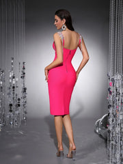 Crystal Strap Bodycon Midi Dress