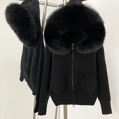 black faux fur knit jacket streetwear