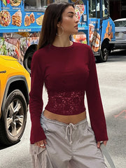 Lace Waist Trim Flare Sleeve Top