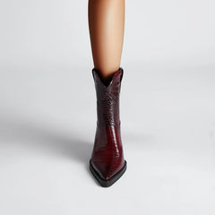 Pointed Stone Pattern High Heel Boots