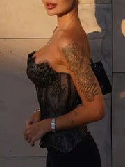 Black Lace Tie Up Corset Top