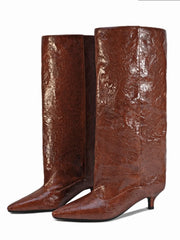 Kitten Heel Crocodile Pattern Boots